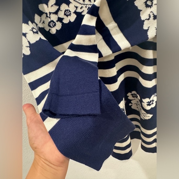 Vintage Escada by Margaretha Ley Navy Blue White Striped Floral Sweater Size 38 - Picture 6 of 16